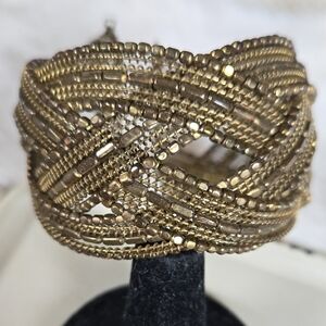 B-013-Elegant Gold Tone Beaded Cuff Bracelet
